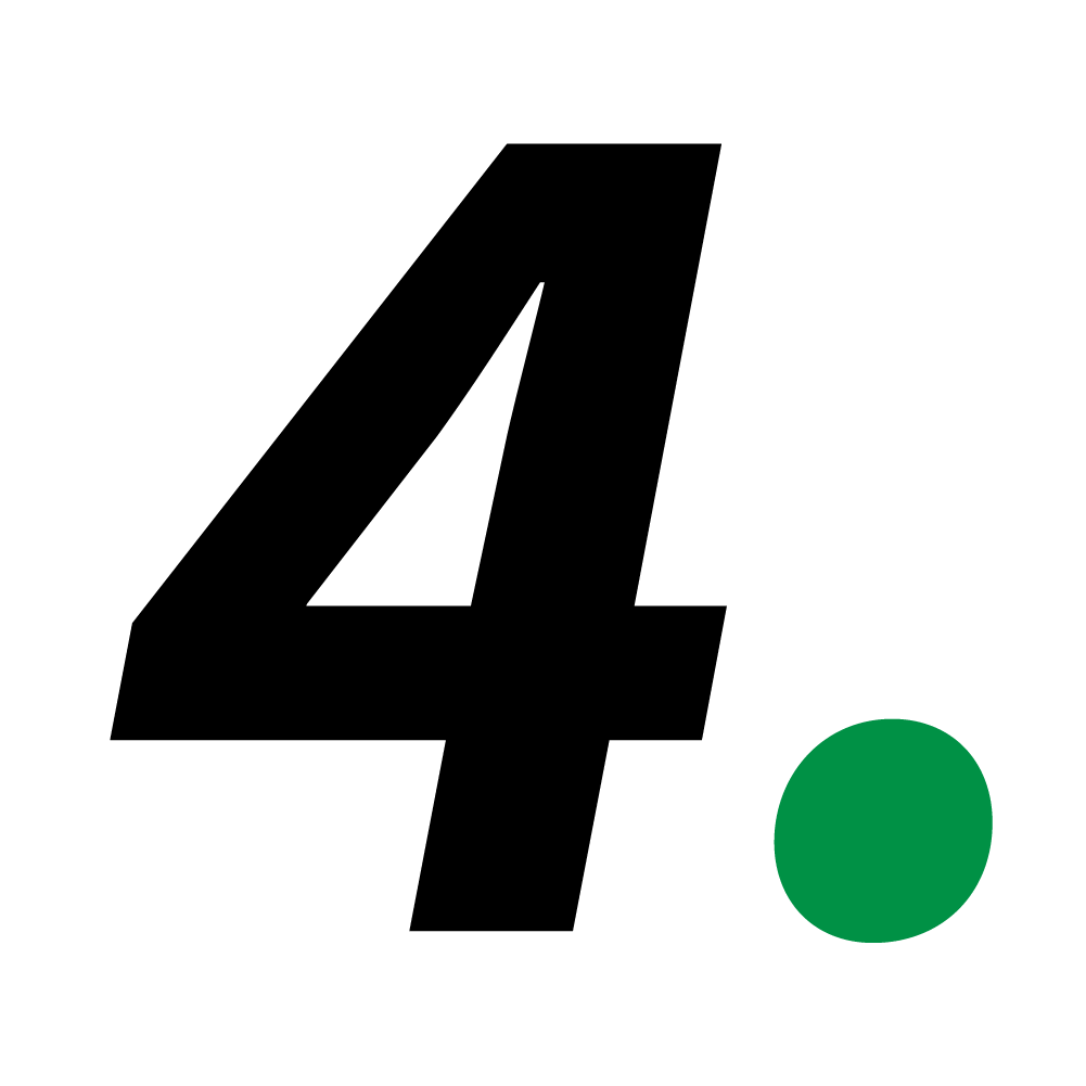 The image features a bold black number "4" with a small green dot on a white background.