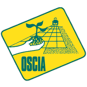 Logo featuring a hand holding a seedling with roots, alongside a field design. The acronym "OSCIA" is prominently displayed below.